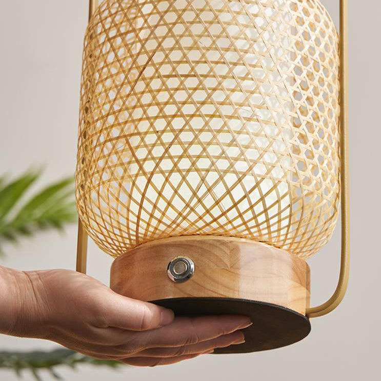 Bamboo Weaving Handheld Cylinder Table Lamp