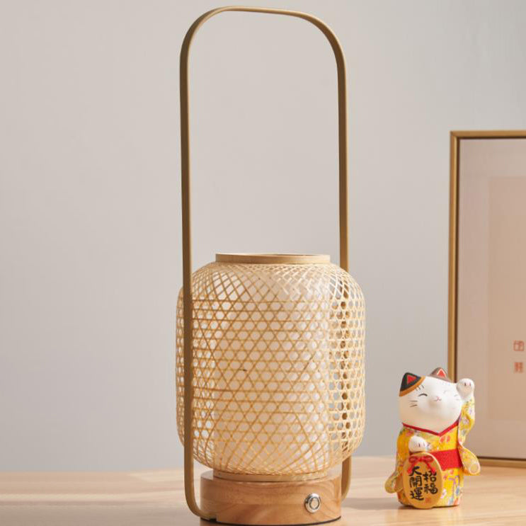 Bamboo Weaving Handheld Cylinder Table Lamp