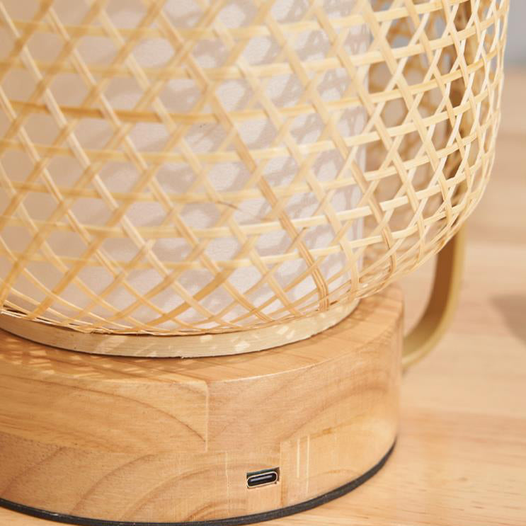 Bamboo Weaving Handheld Cylinder Table Lamp