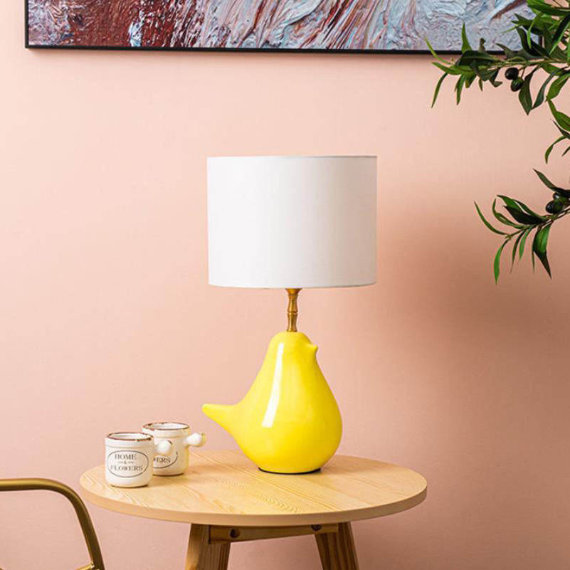 Cylindrical Fabric Kettle Ceramic Table Lamp
