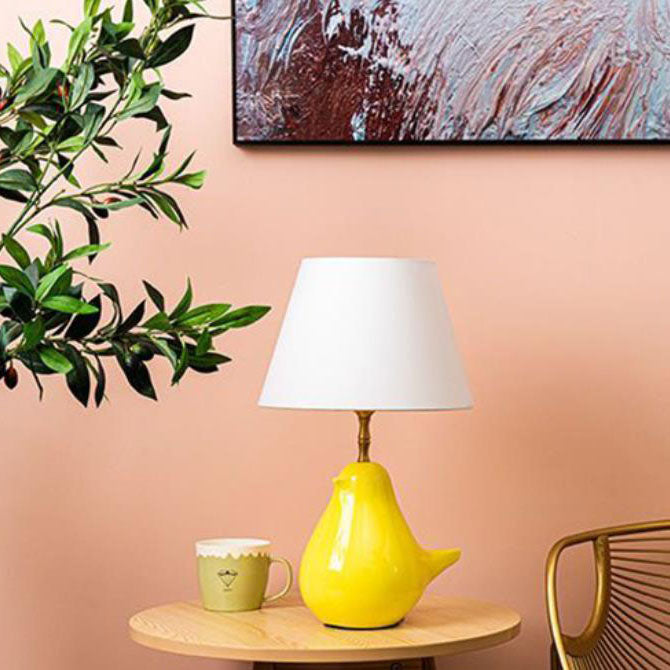 Cylindrical Fabric Kettle Ceramic Table Lamp