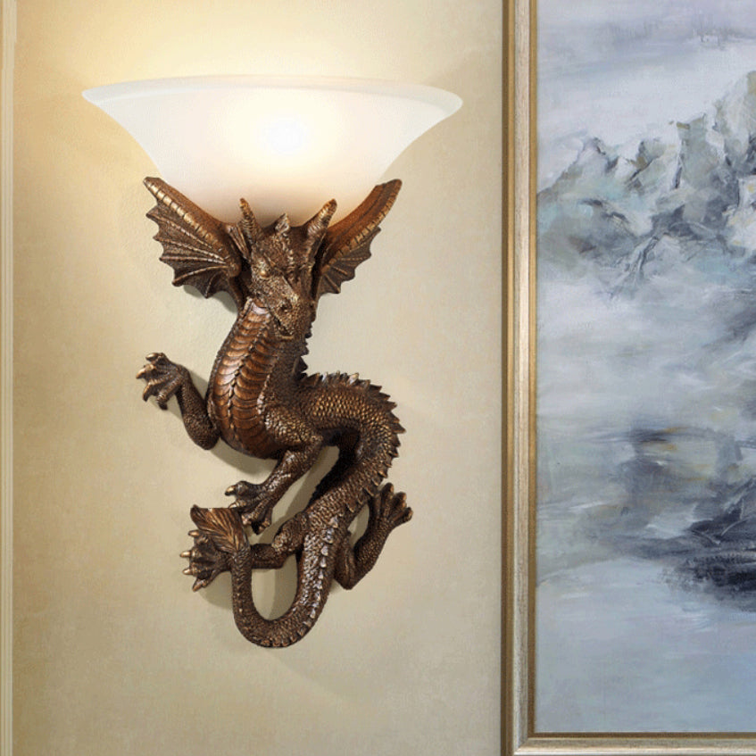 Resin Glass Dragon Semi-Circular Wall Lamp