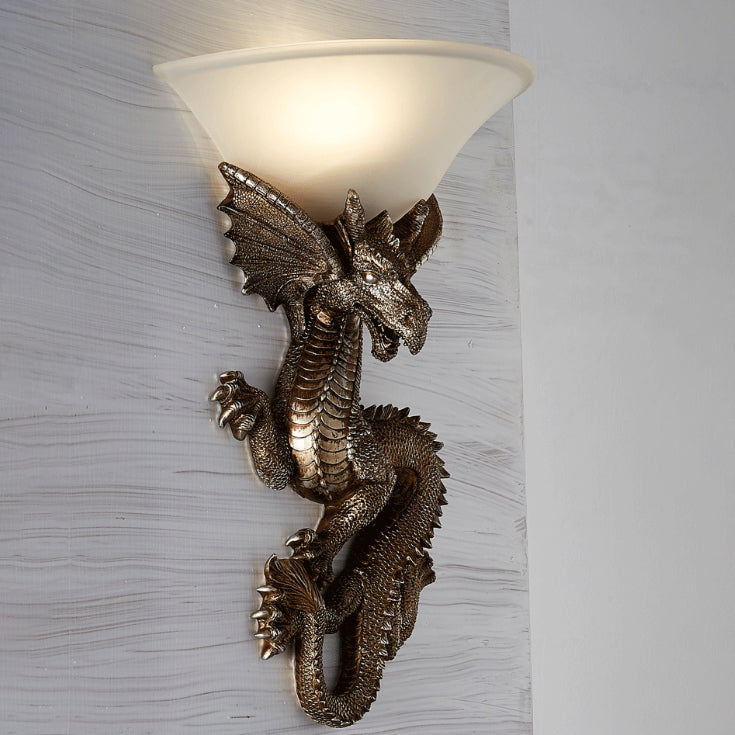 Resin Glass Dragon Semi-Circular Wall Lamp