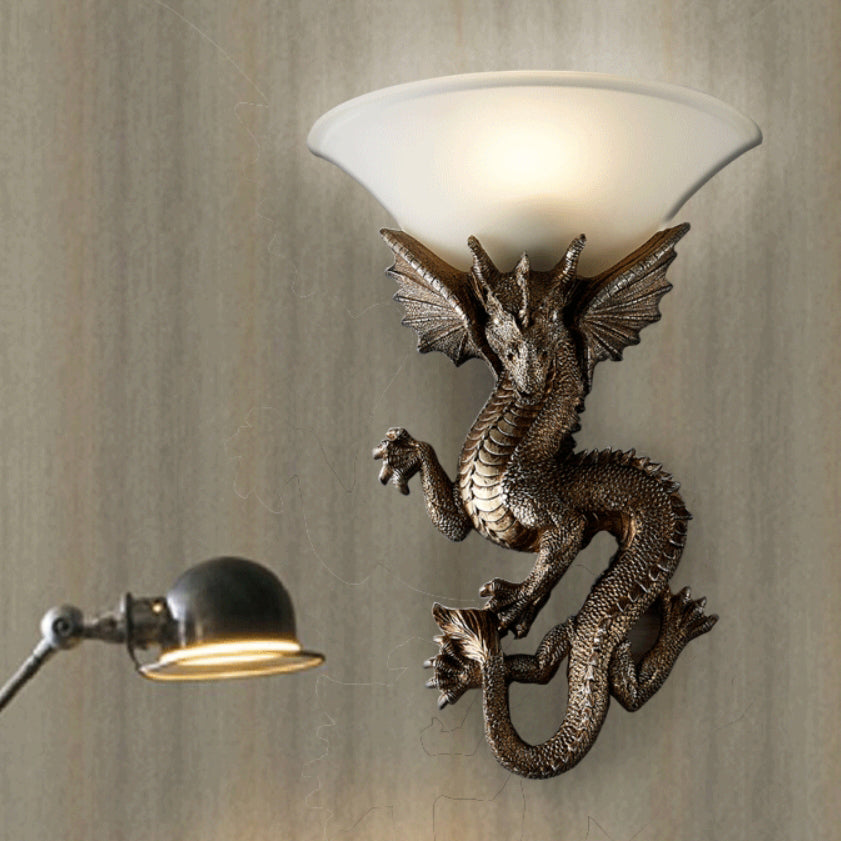 Resin Glass Dragon Semi-Circular Wall Lamp