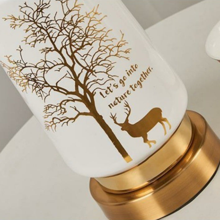 Cylinder Ceramic Hardware Fabric Table Lamp