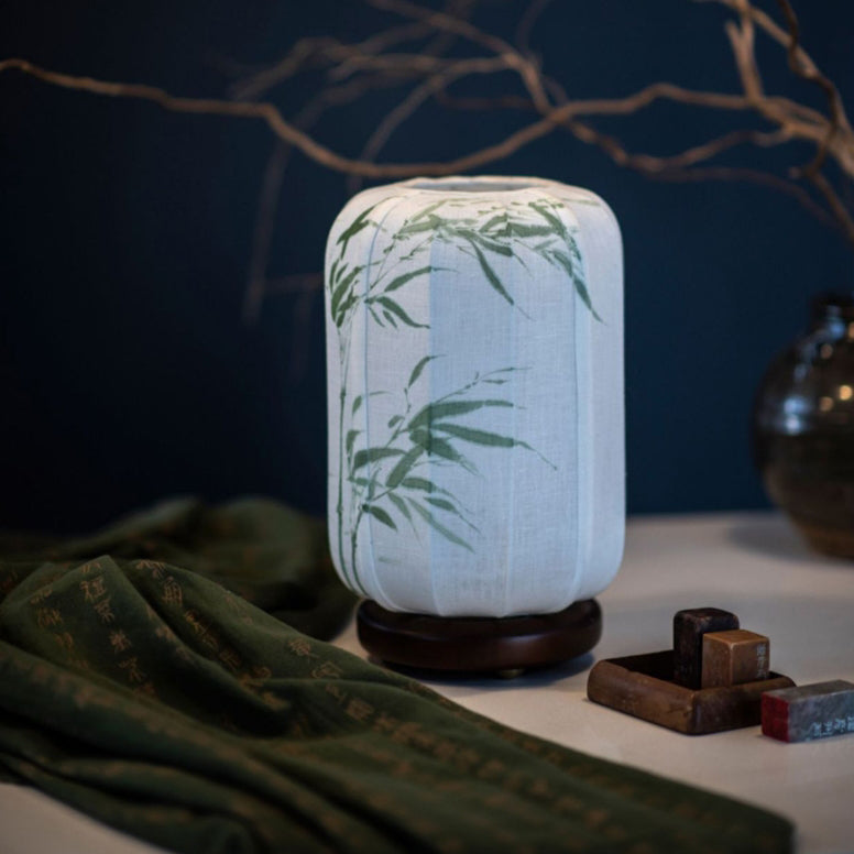 Wood Cotton Hemp Cylinder Table Lamp
