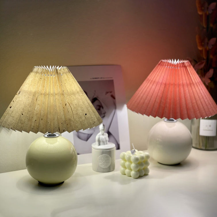 Round Fabric Pleated Ceramic Table Lamp