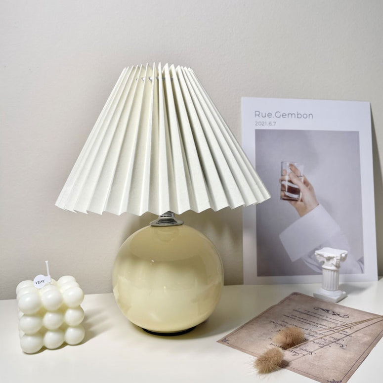 Round Fabric Pleated Ceramic Table Lamp
