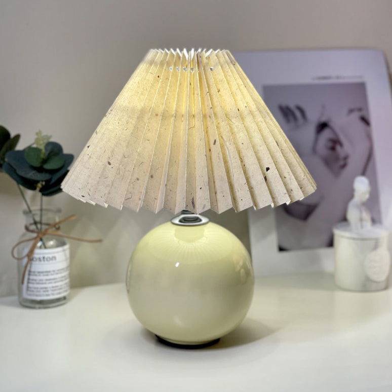 Round Fabric Pleated Ceramic Table Lamp