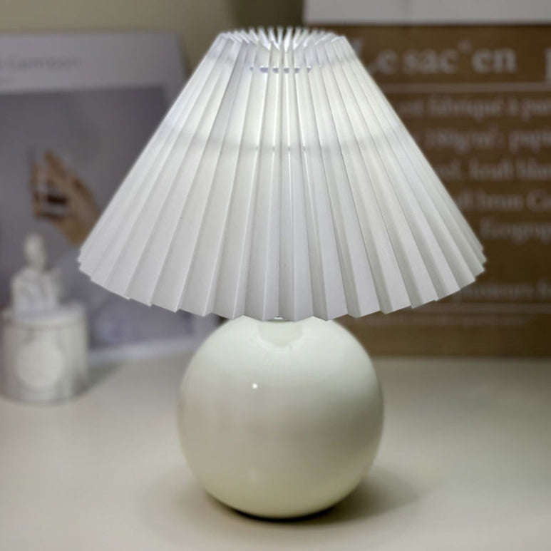 Round Fabric Pleated Ceramic Table Lamp