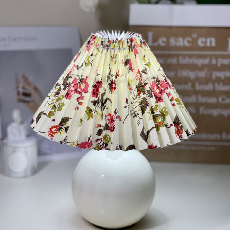 Round Fabric Pleated Ceramic Table Lamp