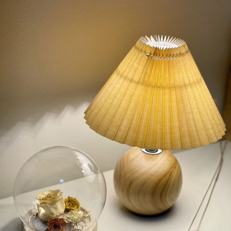 Round Fabric Pleated Ceramic Table Lamp