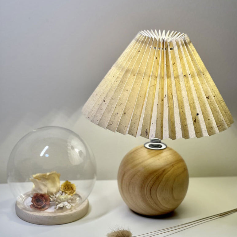 Round Fabric Pleated Ceramic Table Lamp