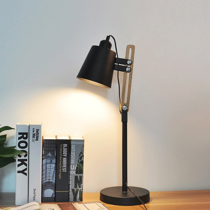 Cylinder Iron Wood Rotatable Table Lamp