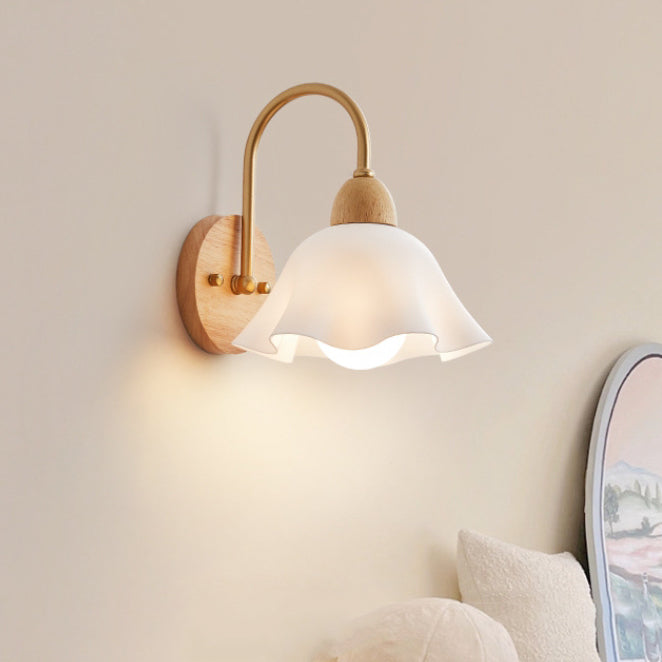 Wood Ceramic Flower Living Wall Lamp