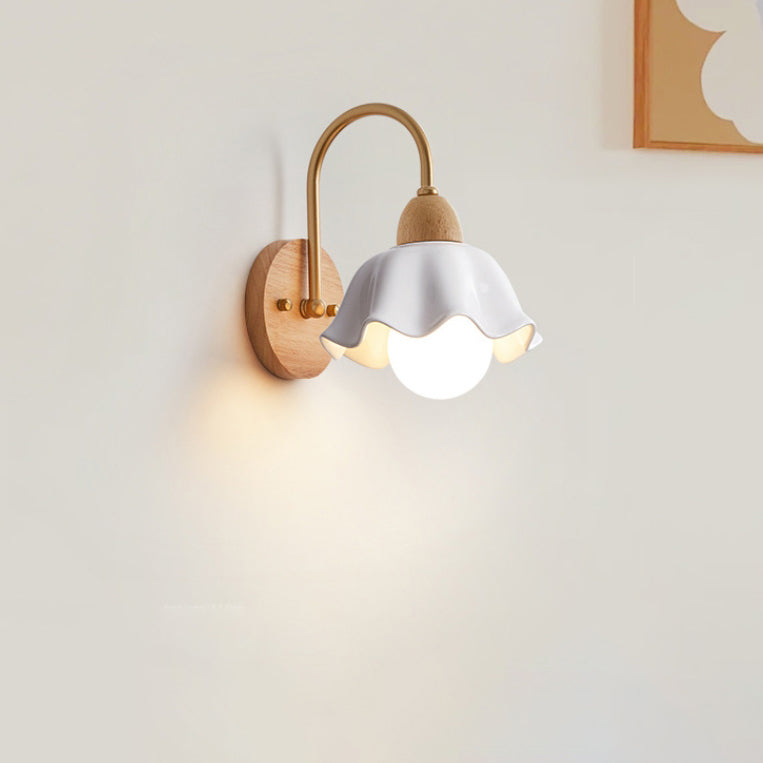 Wood Ceramic Flower Living Wall Lamp
