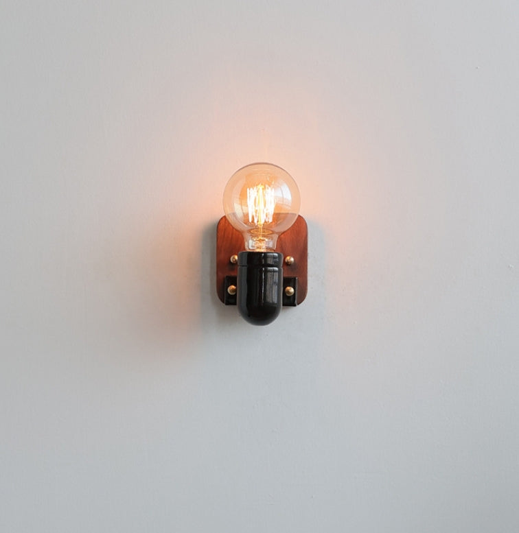 Ceramic Round Glass Wood Wall Lamp