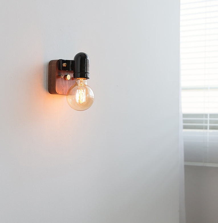 Ceramic Round Glass Wood Wall Lamp