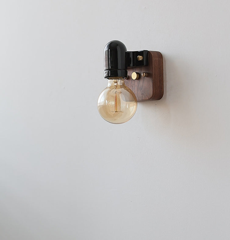 Ceramic Round Glass Wood Wall Lamp