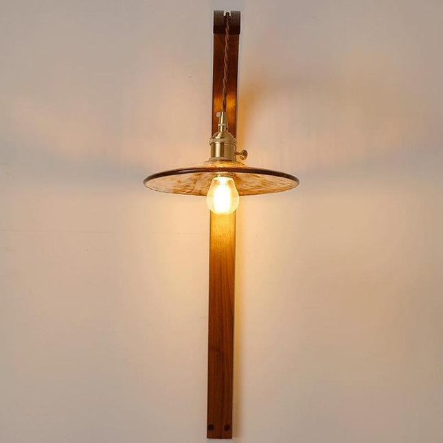Round Ceramic Glass Wood Wall Lamp