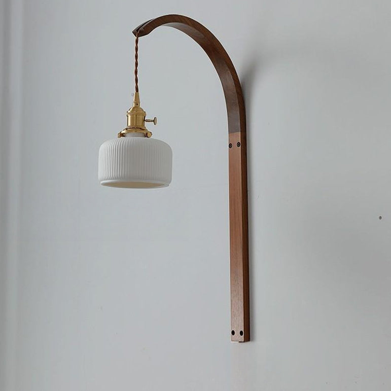 Round Ceramic Glass Wood Wall Lamp