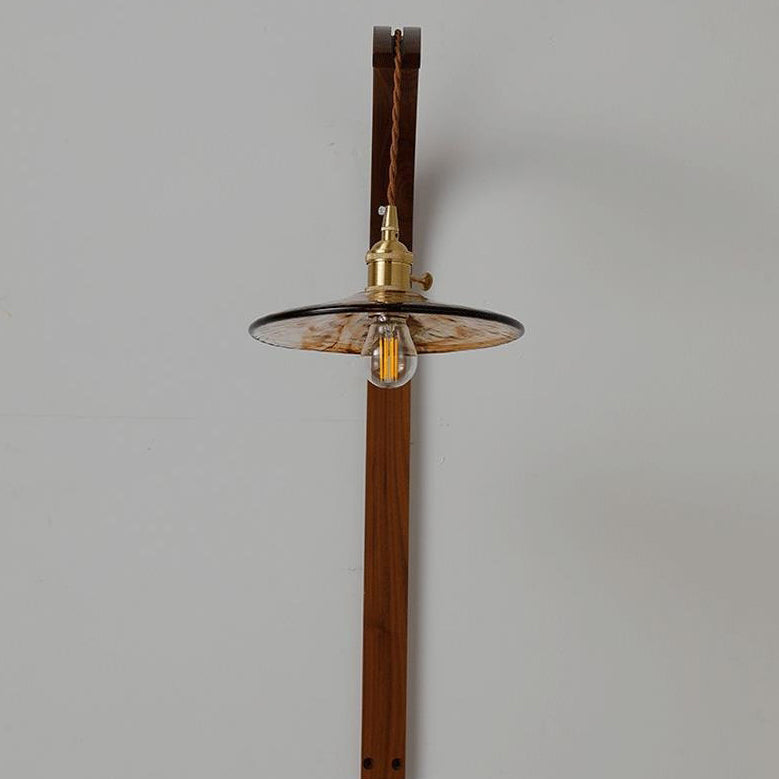 Round Ceramic Glass Wood Wall Lamp