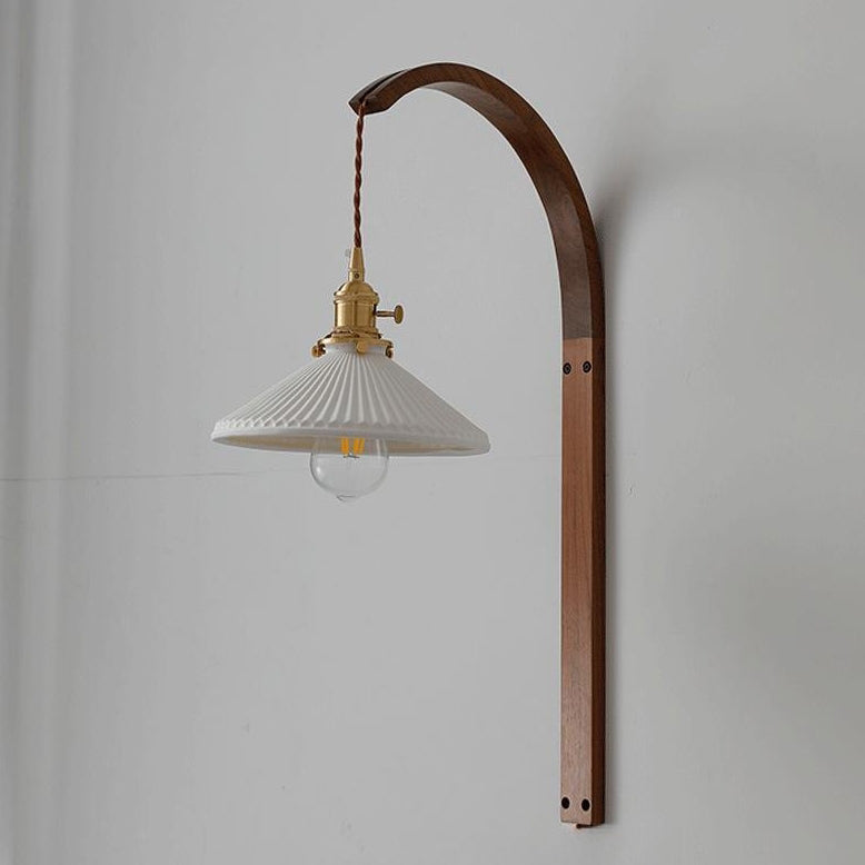 Round Ceramic Glass Wood Wall Lamp