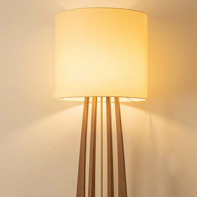 Wood Fabric Cylinder Living Floor Lamp