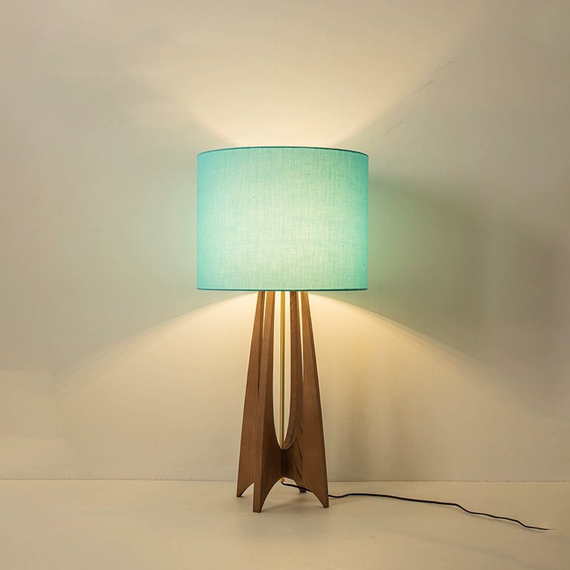 Wood Fabric Cylinder Living Floor Lamp