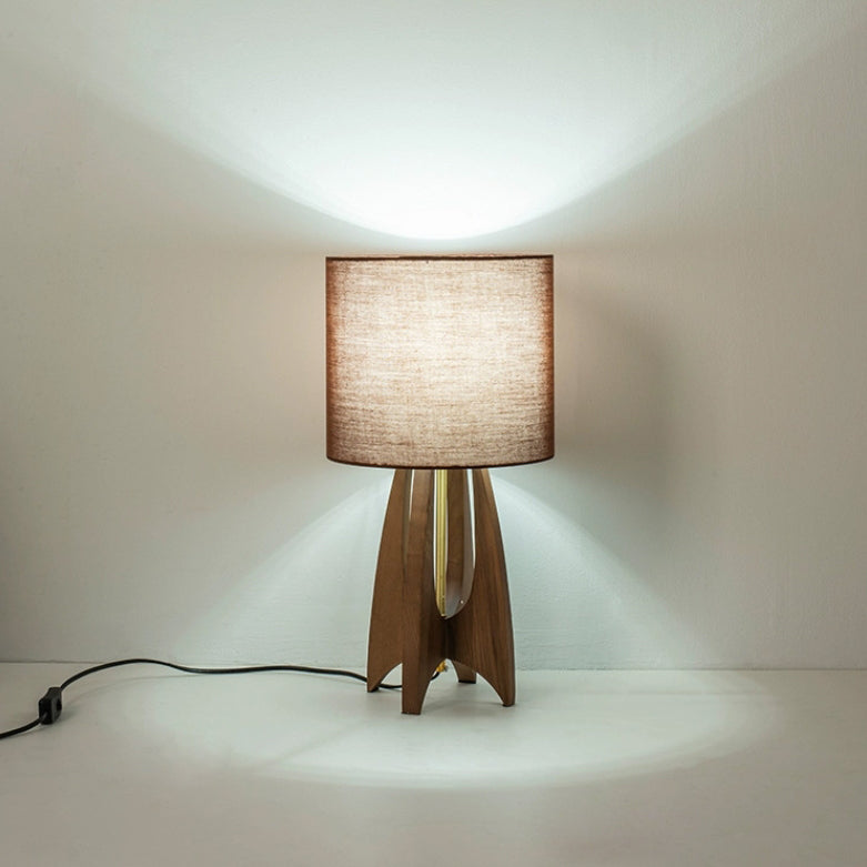 Wood Fabric Cylinder Bedroom Table Lamp