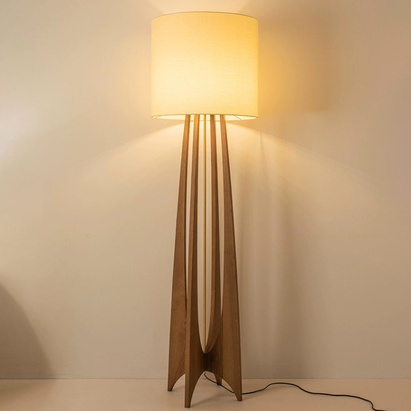 Wood Fabric Cylinder Living Floor Lamp