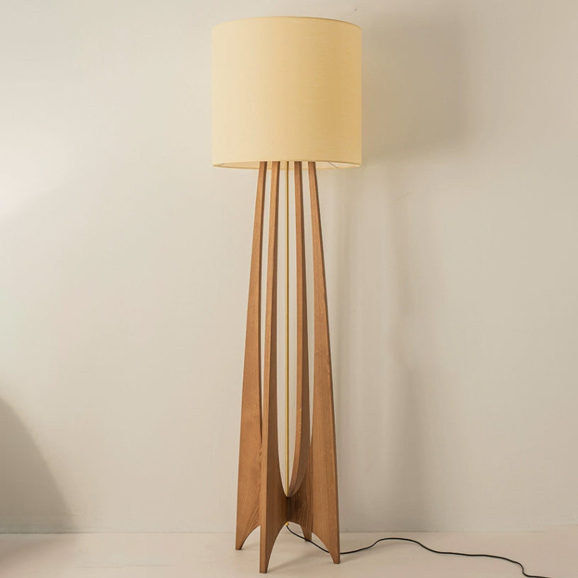 Wood Fabric Cylinder Living Floor Lamp