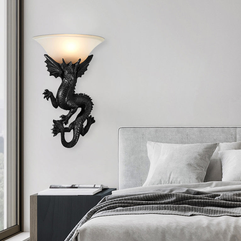 Resin Glass Dragon Semi-Circular Wall Lamp