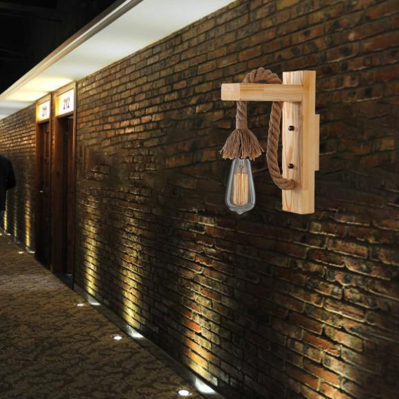 Wood Hemp Rope Iron Wall Lamp