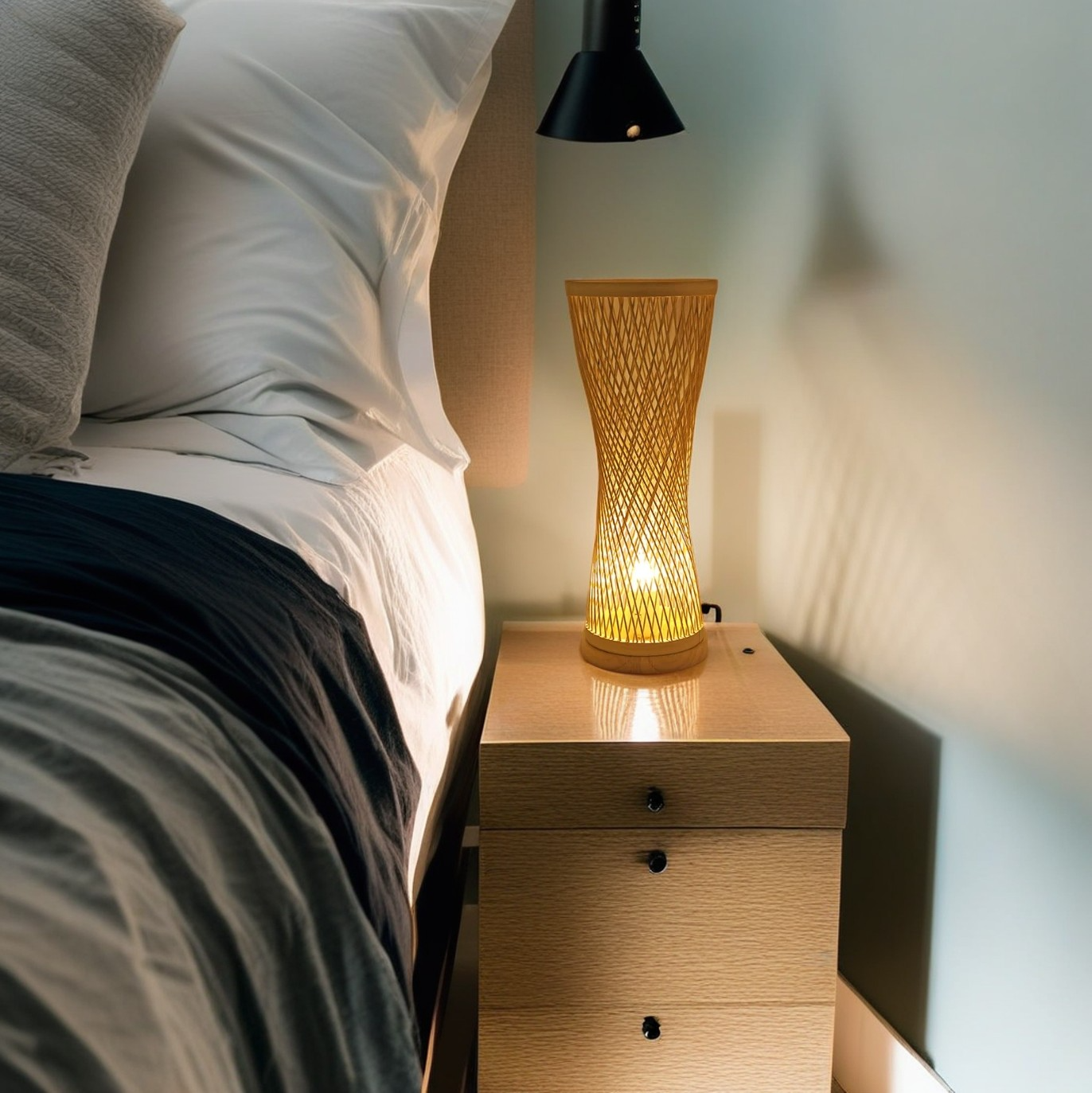 Bamboo Weaving Cylinder Wood Table Lamp