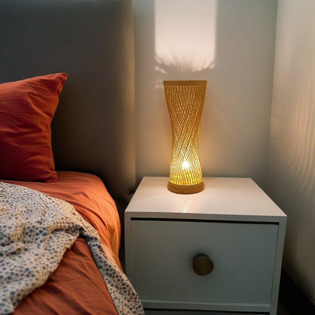 Bamboo Weaving Cylinder Wood Table Lamp