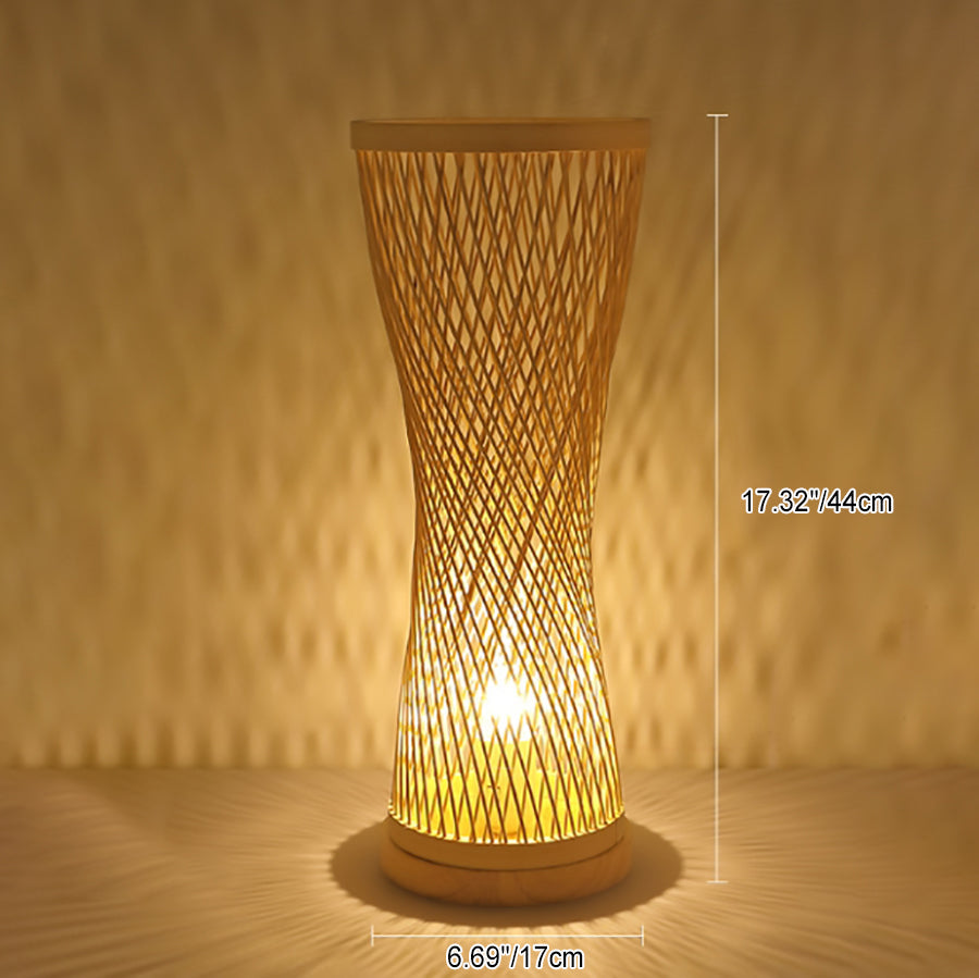 Bamboo Weaving Cylinder Wood Table Lamp