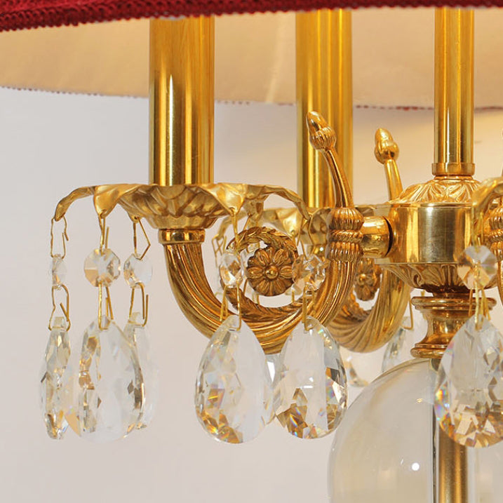 Copper Crystal Fabric Cylinder 5-Light Table Lamp