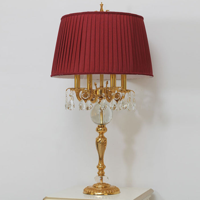 Copper Crystal Fabric Cylinder 5-Light Table Lamp