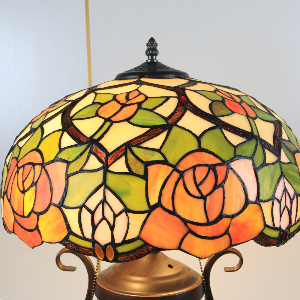 Floral Stained Glass Round 3-Light Table Lamp