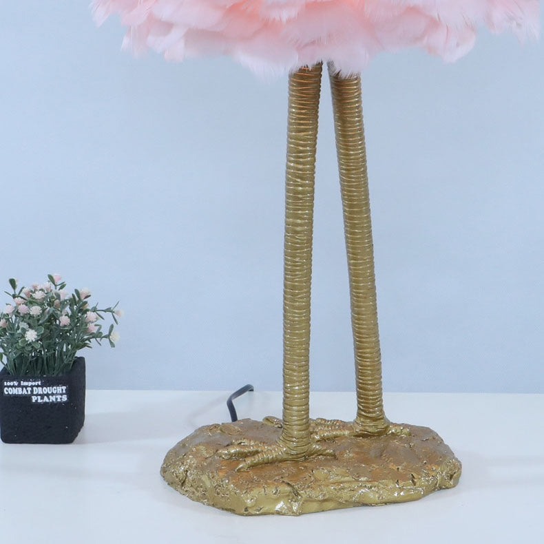 Goose Feather Metal Flamingo Table Lamp
