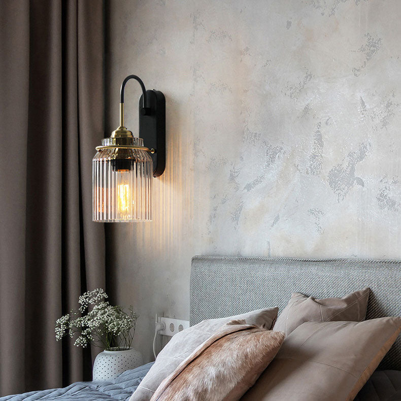 Cylinder Iron Glass Bedroom Wall Lamp