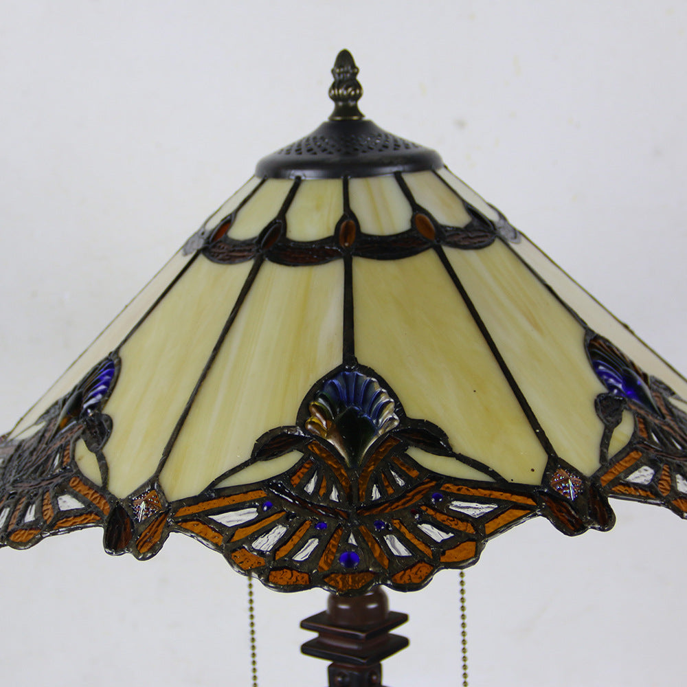 Mediterranean Stained Glass Cone 2-Light Table Lamp