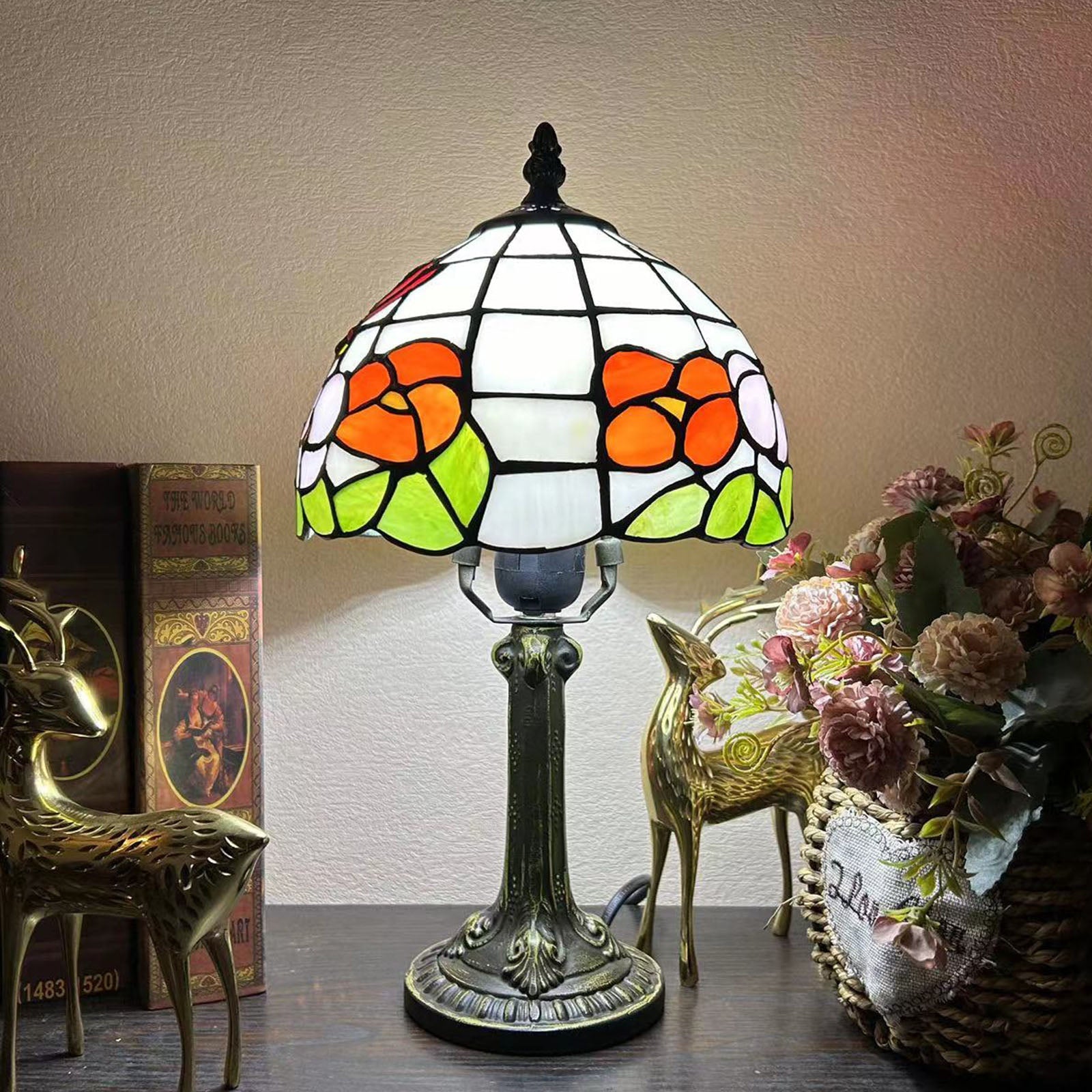 Alloy Glass Dome Flower Table Lamp