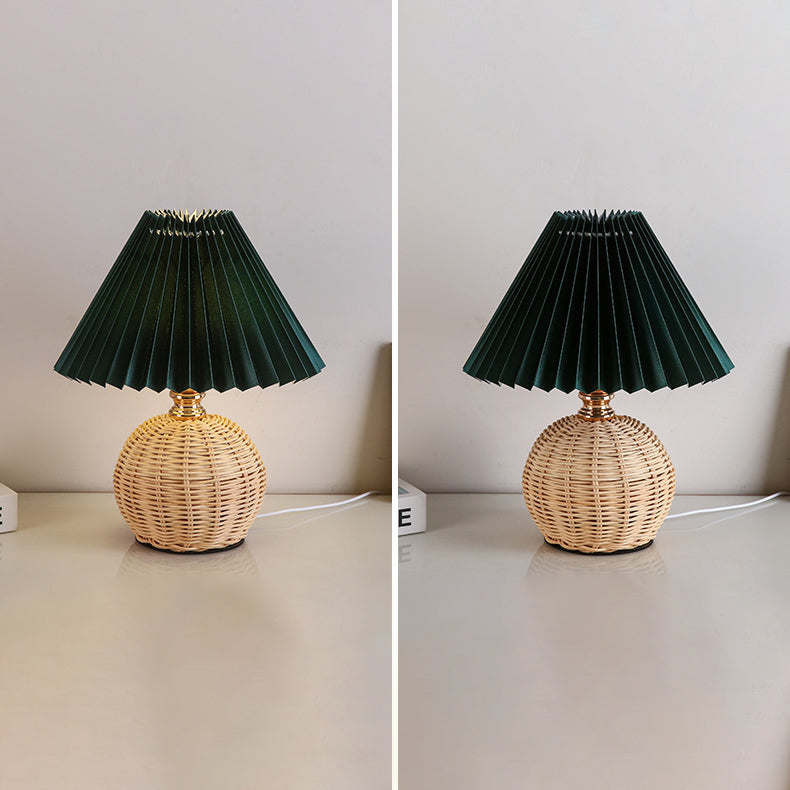 Rattan Fabric Pleated Conic Table Lamp