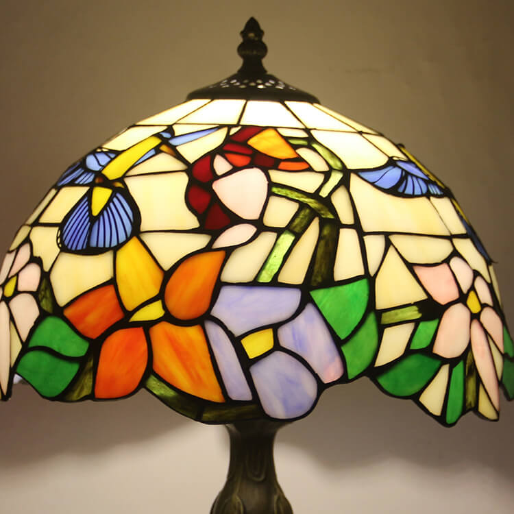 Floral Stained Glass Dome Table Lamp
