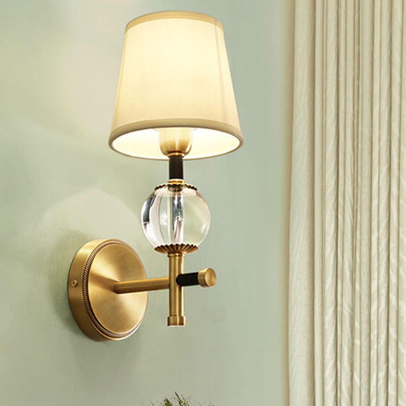 American Brass Fabric 1/2 Wall Lamp