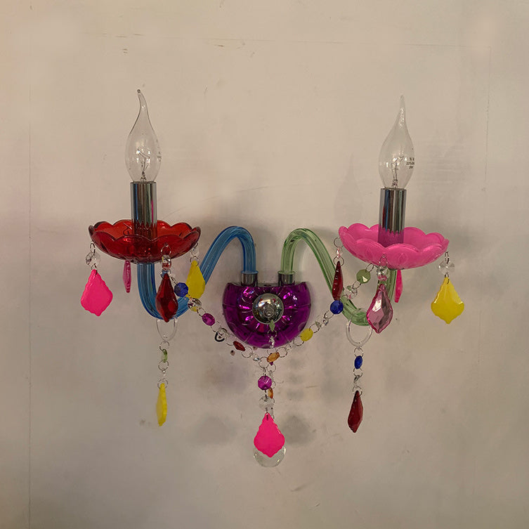 Kids Glass Crystal Metal 2-Light Wall Lamp
