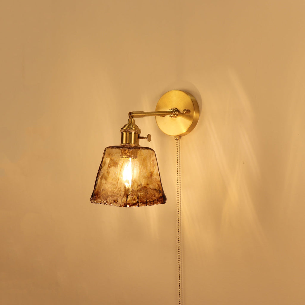 Brass Amber Square Glass Wall Lamp