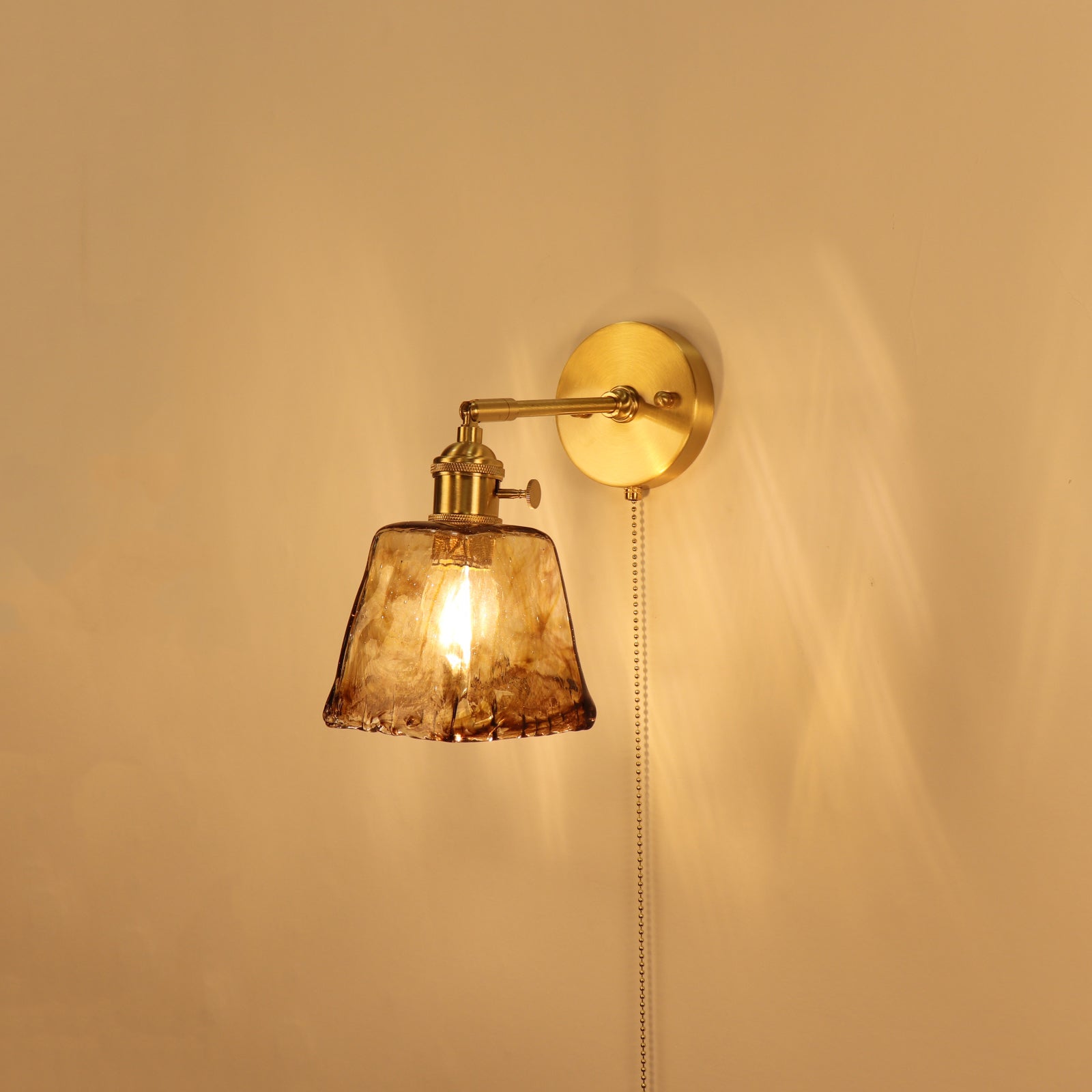 Brass Amber Square Glass Wall Lamp